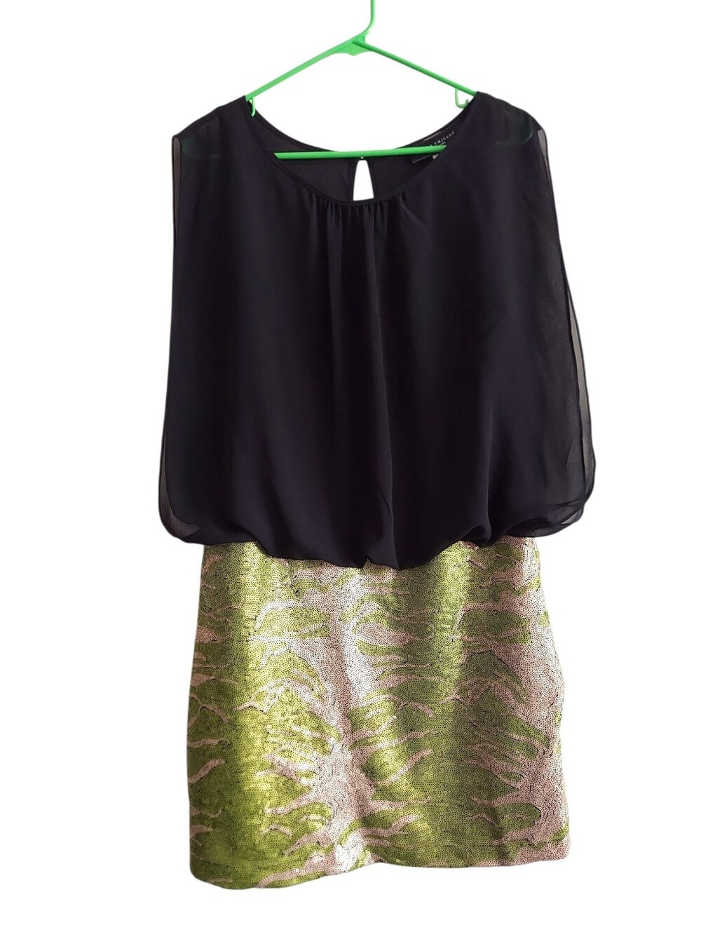 AKIRA Blouson Dress with Lame  Print Bottom